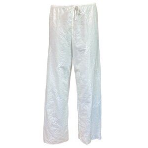 Neiman Marcus White Cotton Embroidered Pull-On Drawstring Wide Leg Pant S #99T